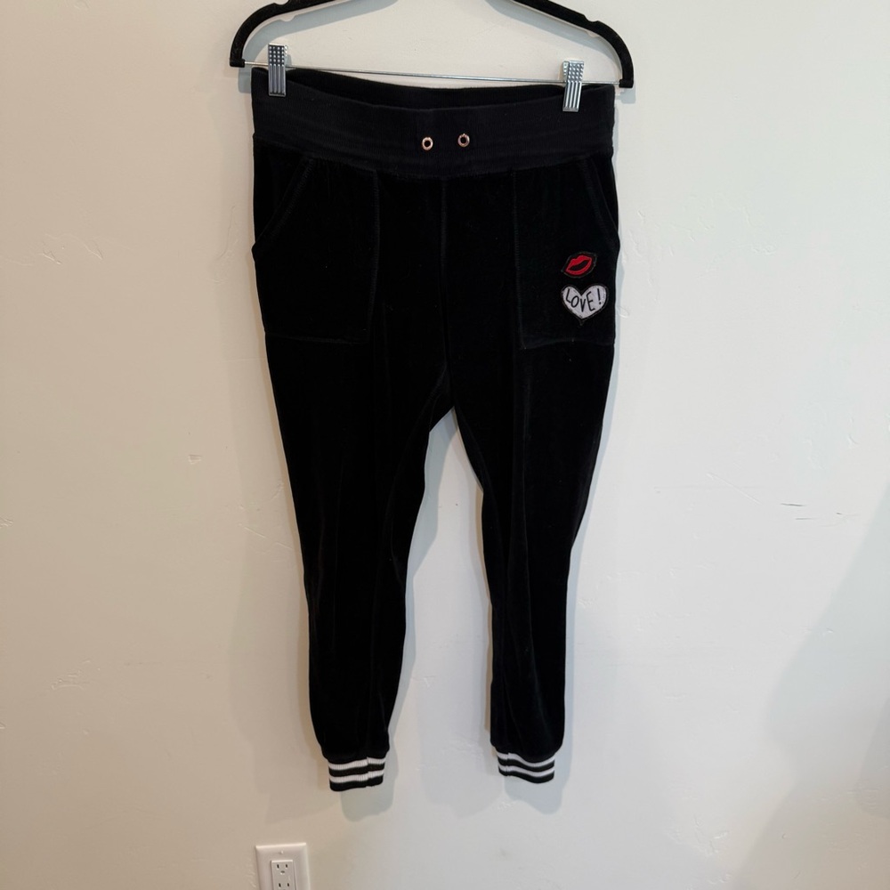 Betsy Johnson Embroidered Velvet Velour Jogger Pants Womens Small Quirky Y2K